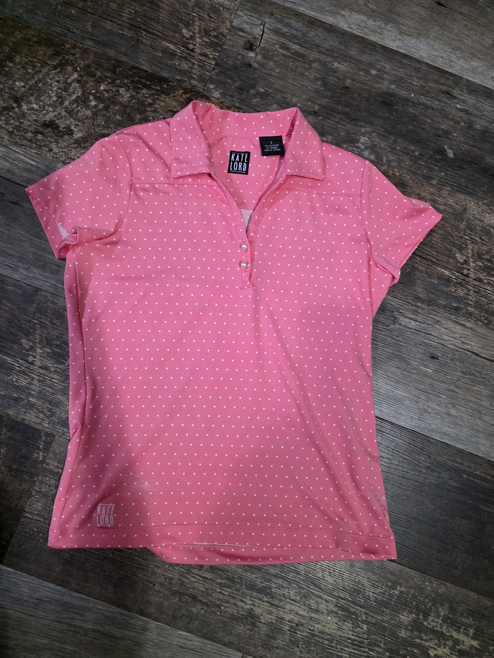 Kate Lord Pink Dot Button-Down Polo Top